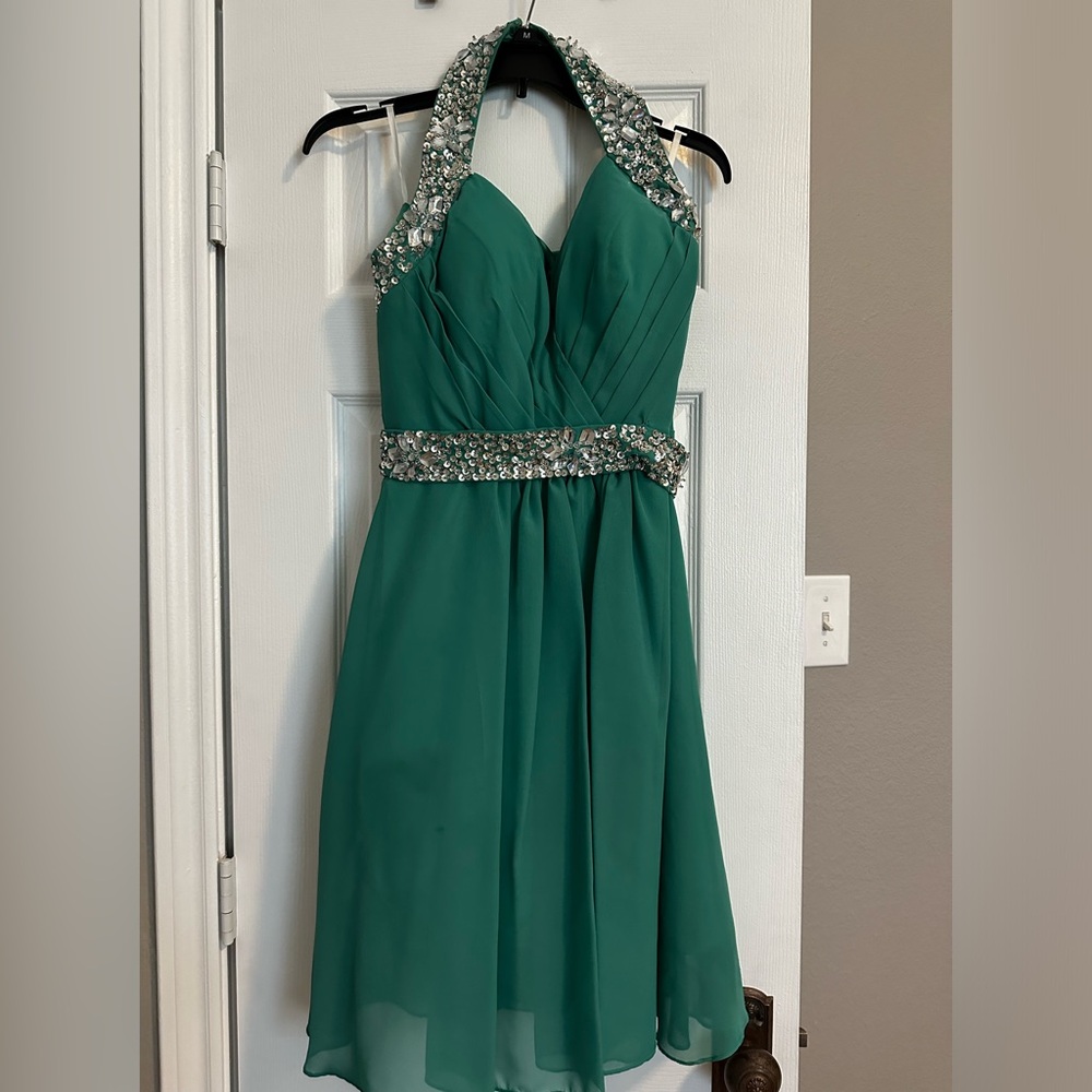 Green dress with crystals. Size 6.